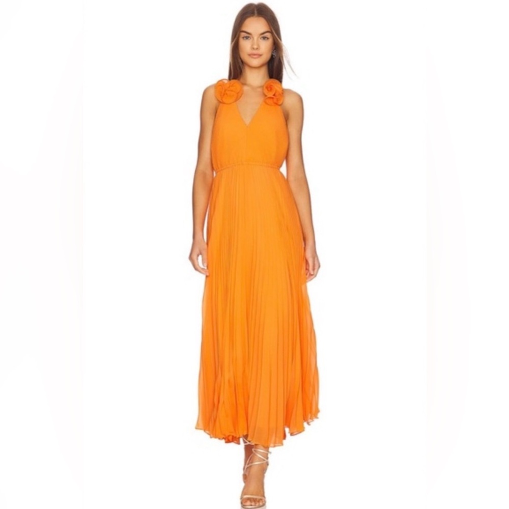 Milly Orange Floral-Shoulder Pleated Maxi Dress